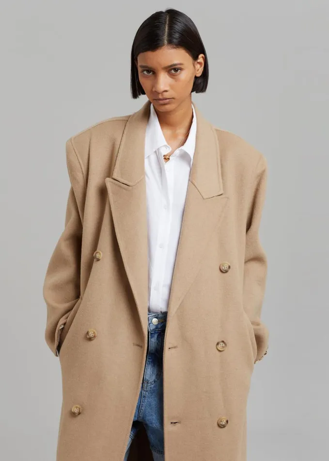 Clothing Women The Frankie Shop Alexis Padded Shoulder Coat 8211 Camel