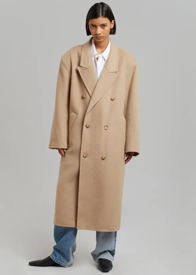 Clothing Women The Frankie Shop Alexis Padded Shoulder Coat 8211 Camel