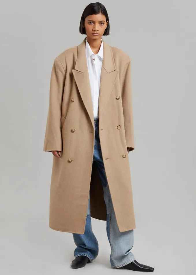 Clothing Women The Frankie Shop Alexis Padded Shoulder Coat 8211 Camel