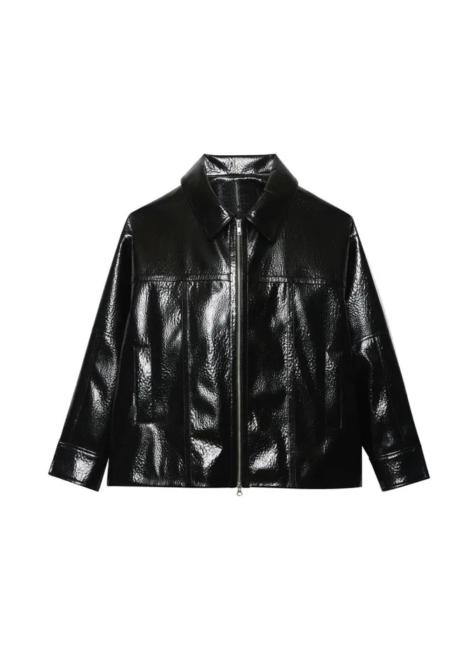 Clothing Women The Frankie Shop Arbor Crackled Faux Leather Jacket 8211 Black