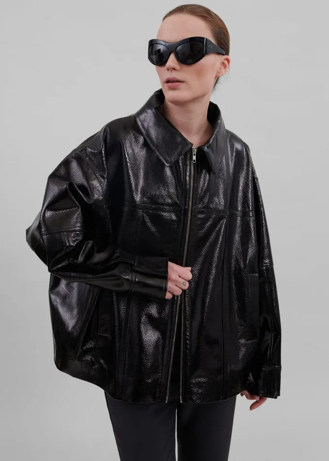 Clothing Women The Frankie Shop Arbor Crackled Faux Leather Jacket 8211 Black