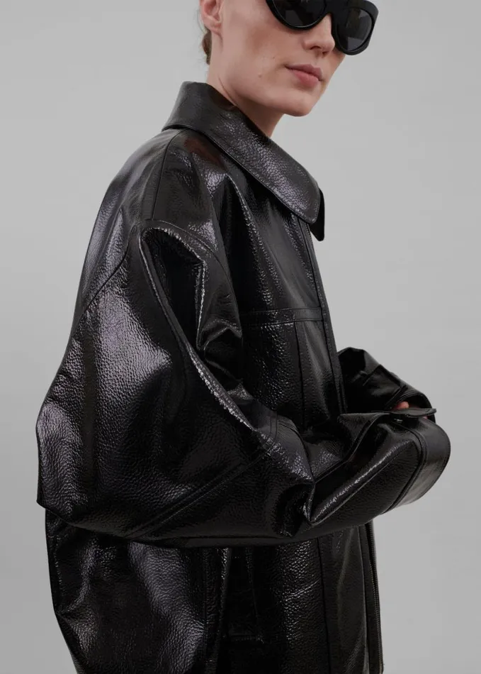 Clothing Women The Frankie Shop Arbor Crackled Faux Leather Jacket 8211 Black