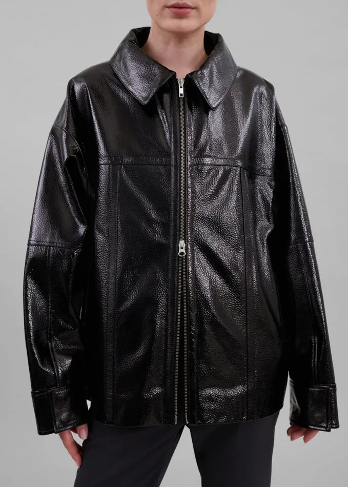 Clothing Women The Frankie Shop Arbor Crackled Faux Leather Jacket 8211 Black