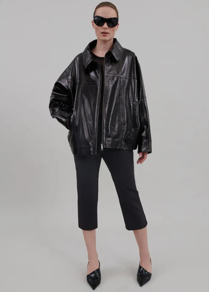 Clothing Women The Frankie Shop Arbor Crackled Faux Leather Jacket 8211 Black