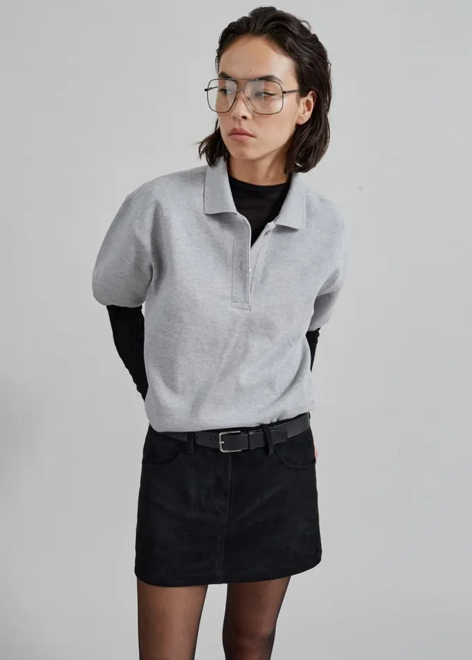 Clothing Women The Frankie Shop Arda Crop Polo 8211 Grey