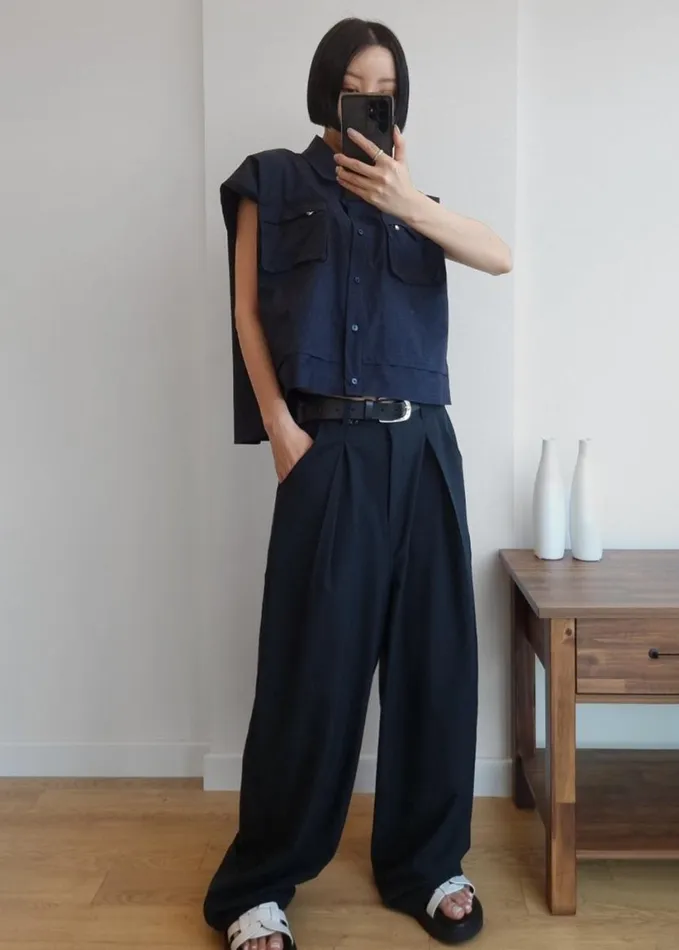 Clothing Women The Frankie Shop Dani Wide Pants 8211 Navy