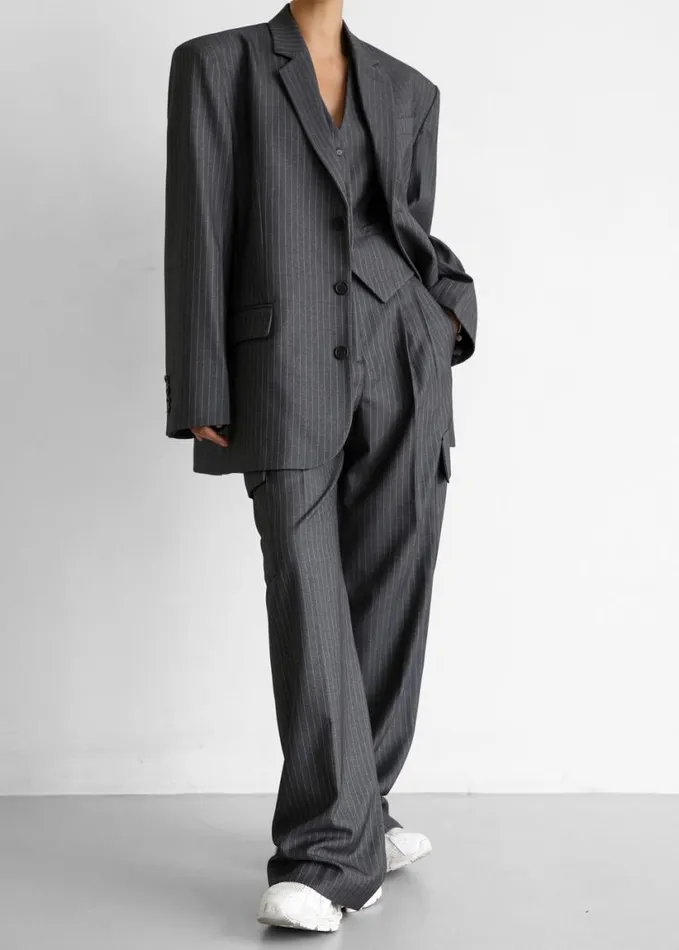 Clothing Women The Frankie Shop Elise Cargo Trousers 8211 GreyWhite Pinstripe