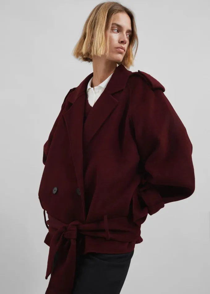 Clothing Women The Frankie Shop Elys Short Wool Trench 8211 Burgundy