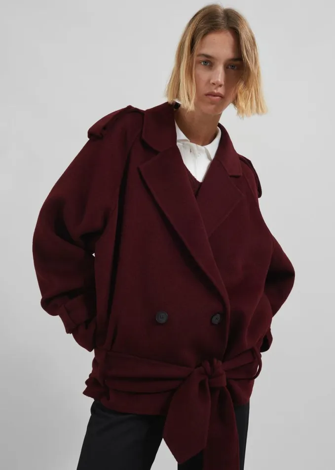 Clothing Women The Frankie Shop Elys Short Wool Trench 8211 Burgundy