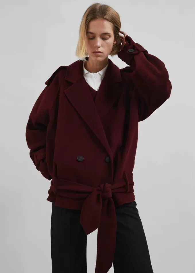 Clothing Women The Frankie Shop Elys Short Wool Trench 8211 Burgundy