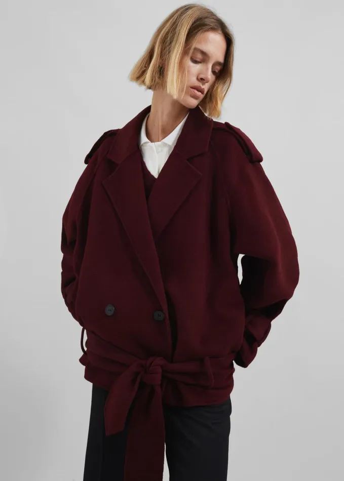 Clothing Women The Frankie Shop Elys Short Wool Trench 8211 Burgundy