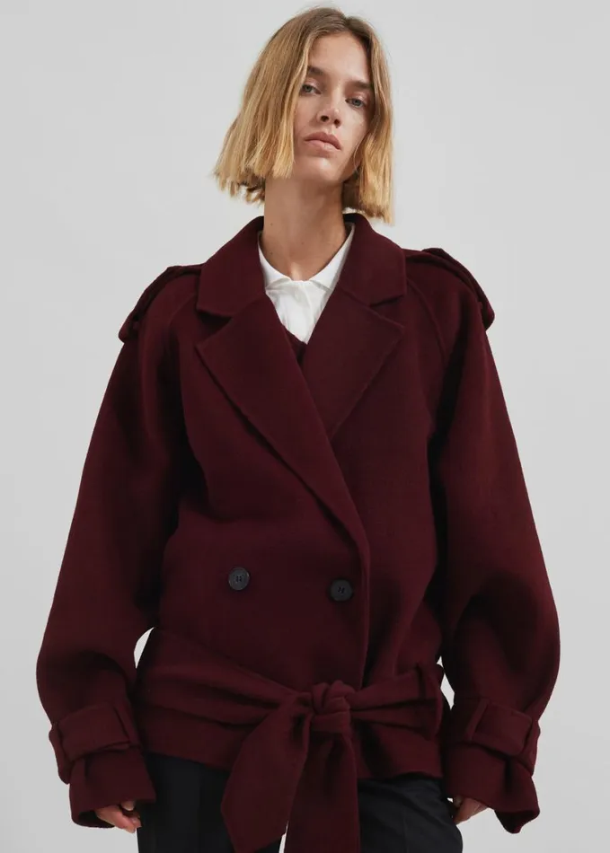 Clothing Women The Frankie Shop Elys Short Wool Trench 8211 Burgundy