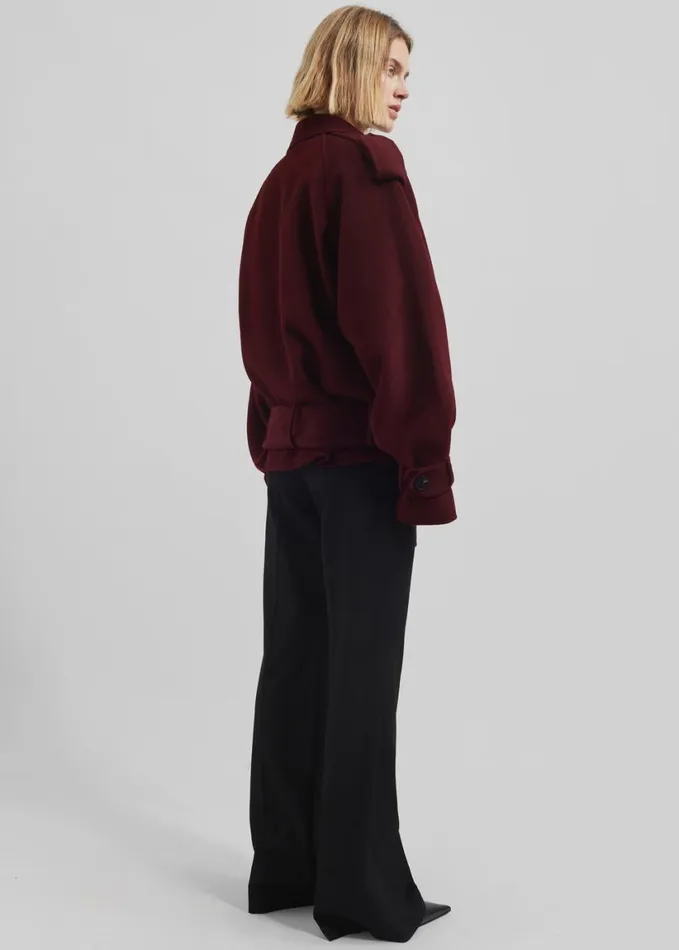 Clothing Women The Frankie Shop Elys Short Wool Trench 8211 Burgundy