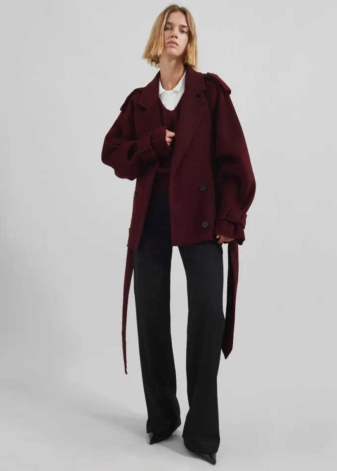 Clothing Women The Frankie Shop Elys Short Wool Trench 8211 Burgundy