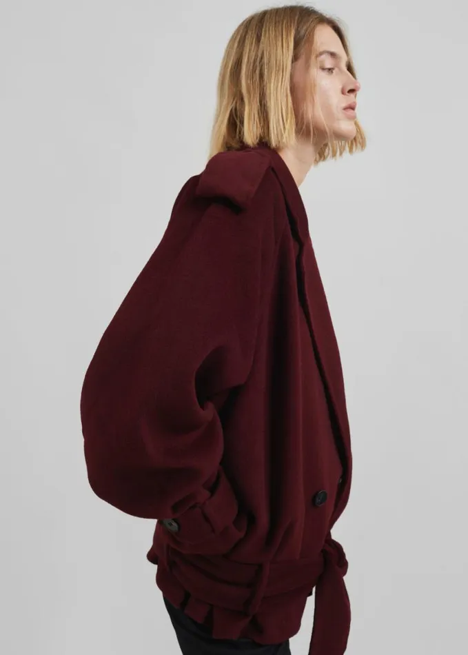 Clothing Women The Frankie Shop Elys Short Wool Trench 8211 Burgundy