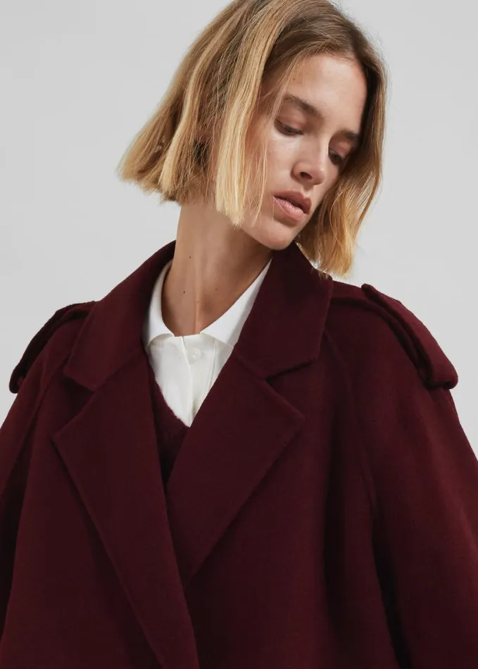 Clothing Women The Frankie Shop Elys Short Wool Trench 8211 Burgundy