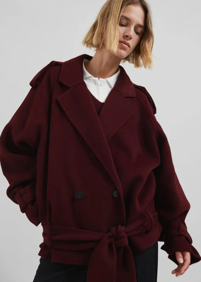Clothing Women The Frankie Shop Elys Short Wool Trench 8211 Burgundy