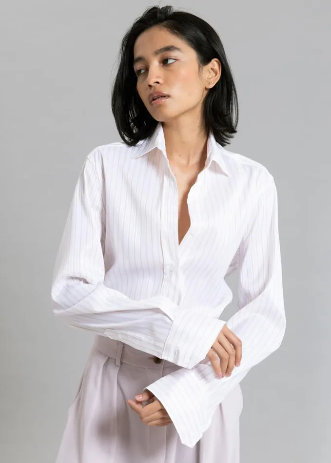 Clothing Women The Frankie Shop Flor Silky Shirt 8211 Pink Stripe