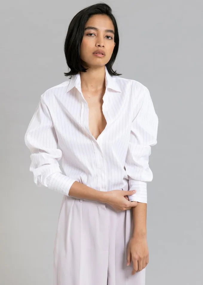 Clothing Women The Frankie Shop Flor Silky Shirt 8211 Pink Stripe