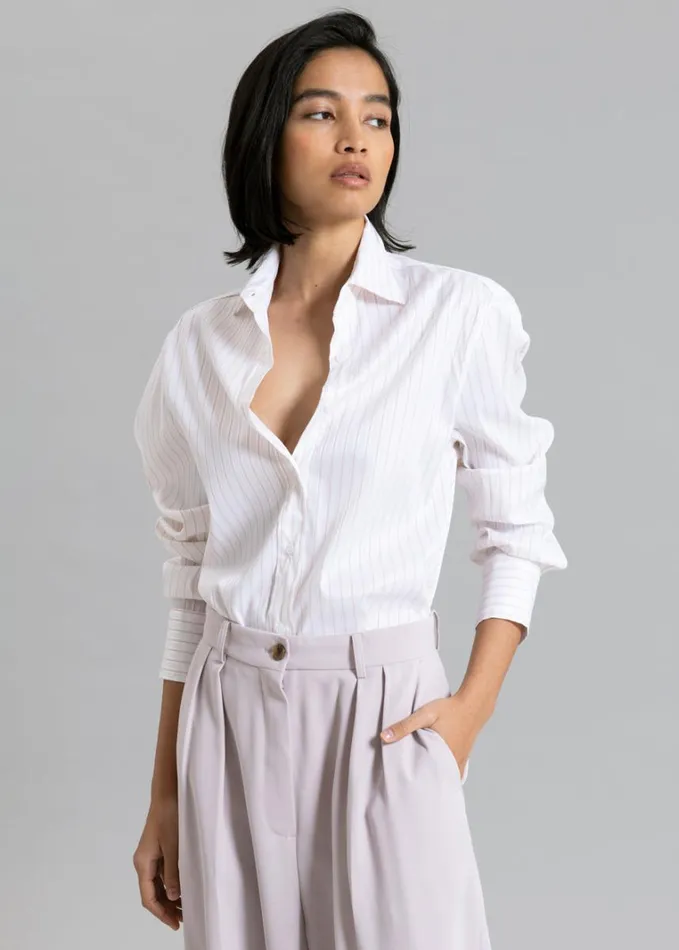 Clothing Women The Frankie Shop Flor Silky Shirt 8211 Pink Stripe