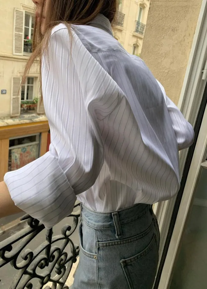 Clothing Women The Frankie Shop Flor Silky Shirt 8211 Pink Stripe