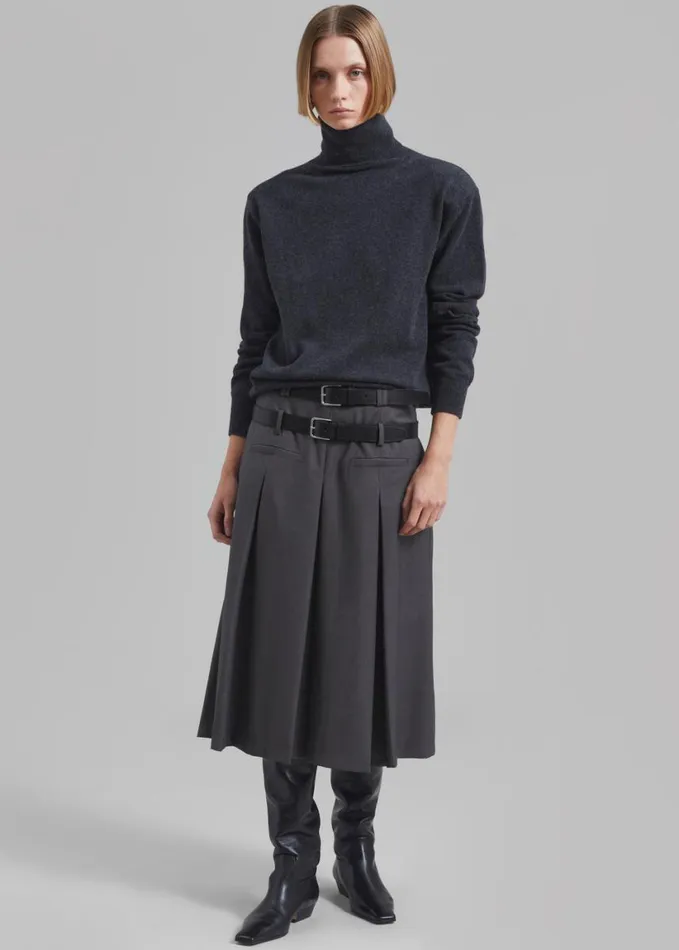 Clothing Women The Frankie Shop Gisele Pleated Midi Skirt 8211 Grey
