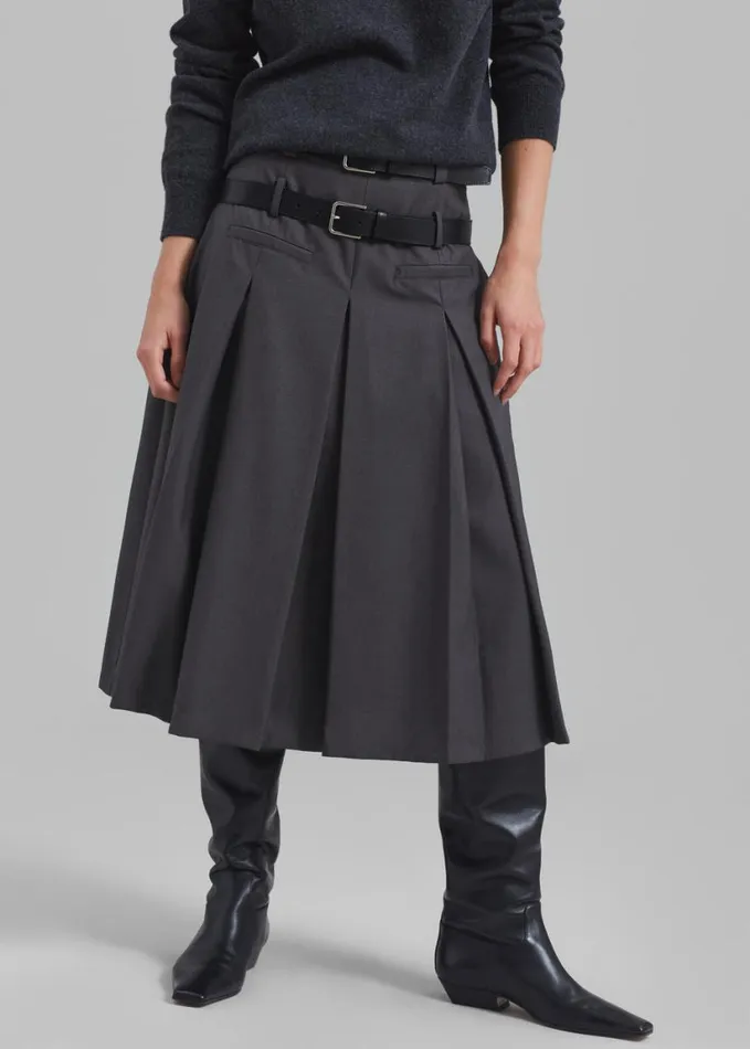Clothing Women The Frankie Shop Gisele Pleated Midi Skirt 8211 Grey