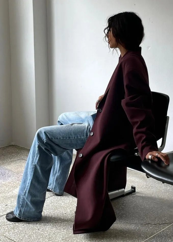 Clothing Women The Frankie Shop Hampton Long Coat 8211 Burgundy