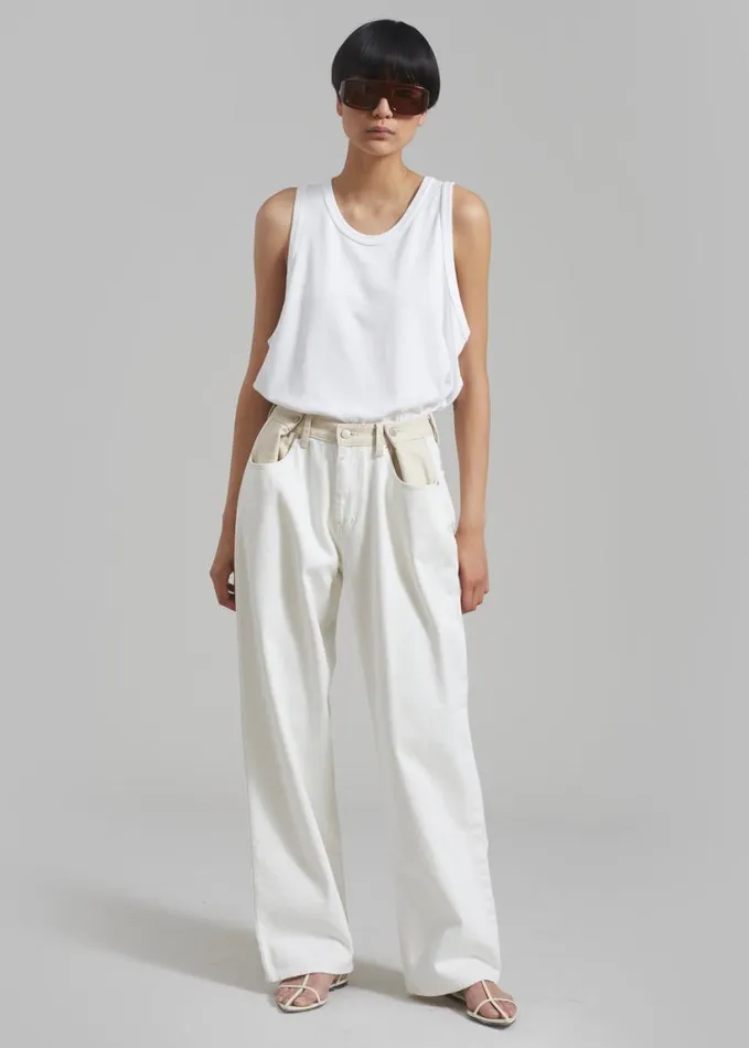 Clothing Women The Frankie Shop Hayla Contrast Denim Pants 8211 Off WhiteBeige