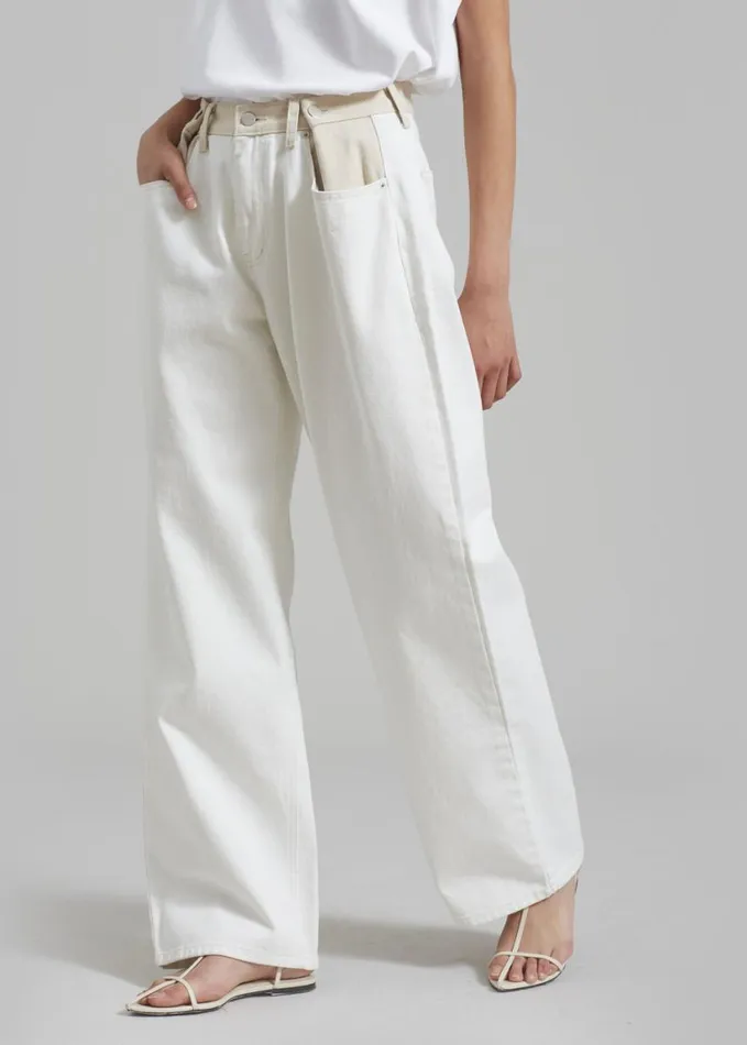 Clothing Women The Frankie Shop Hayla Contrast Denim Pants 8211 Off WhiteBeige