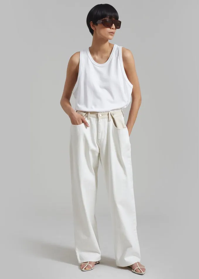 Clothing Women The Frankie Shop Hayla Contrast Denim Pants 8211 Off WhiteBeige