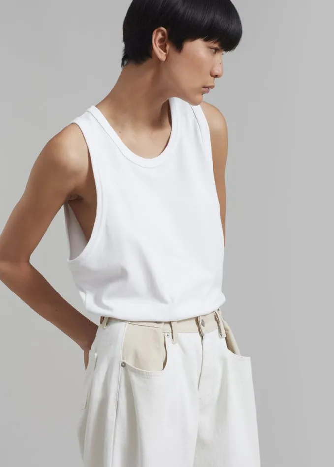 Clothing Women The Frankie Shop Hayla Contrast Denim Pants 8211 Off WhiteBeige
