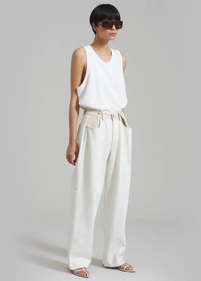 Clothing Women The Frankie Shop Hayla Contrast Denim Pants 8211 Off WhiteBeige
