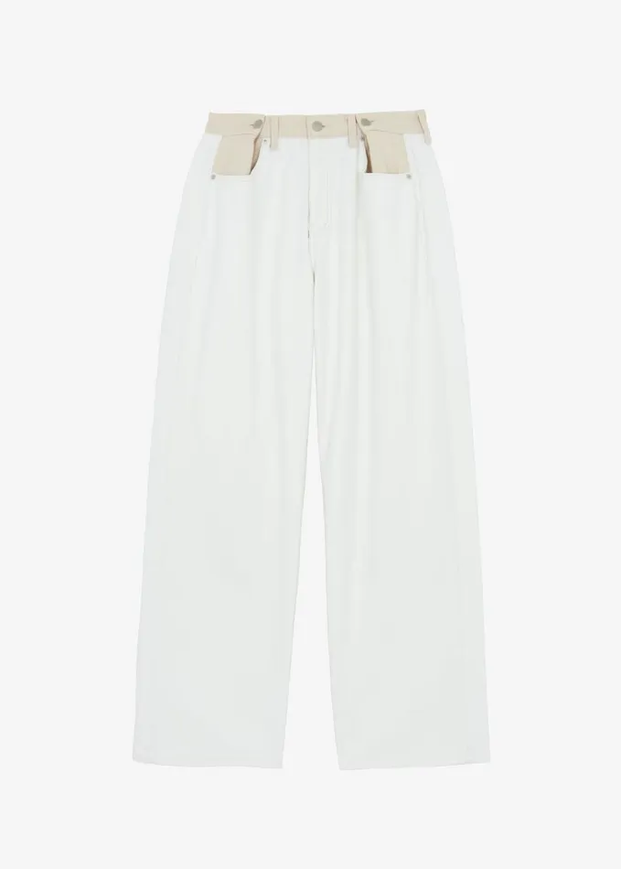Clothing Women The Frankie Shop Hayla Contrast Denim Pants 8211 Off WhiteBeige