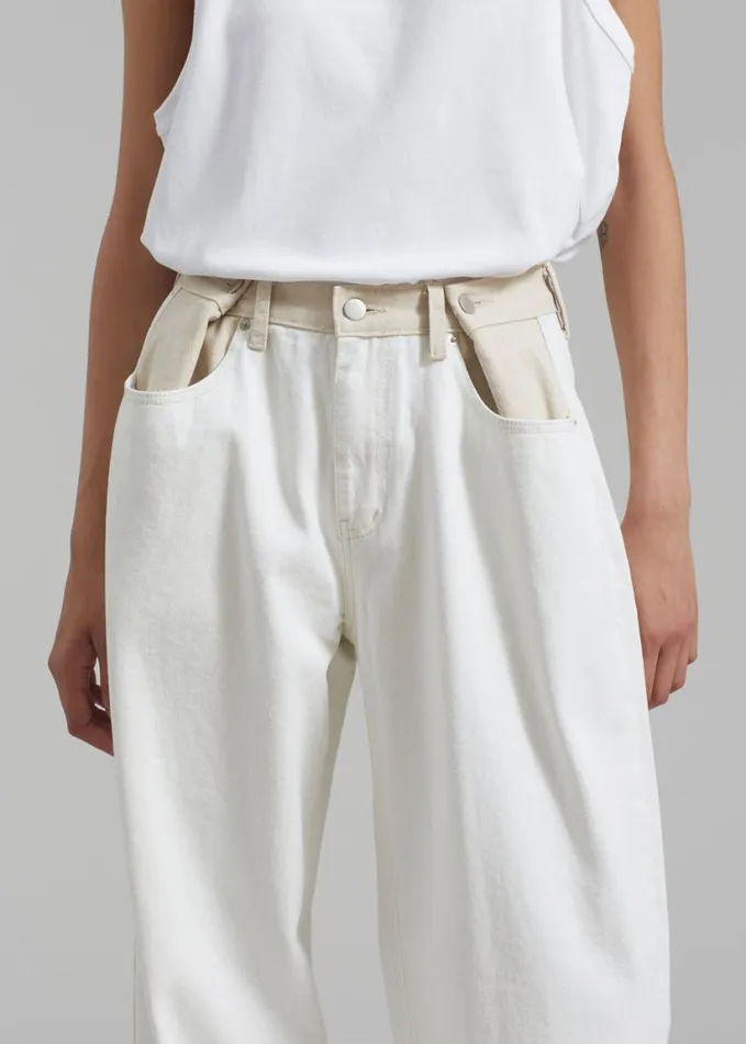 Clothing Women The Frankie Shop Hayla Contrast Denim Pants 8211 Off WhiteBeige