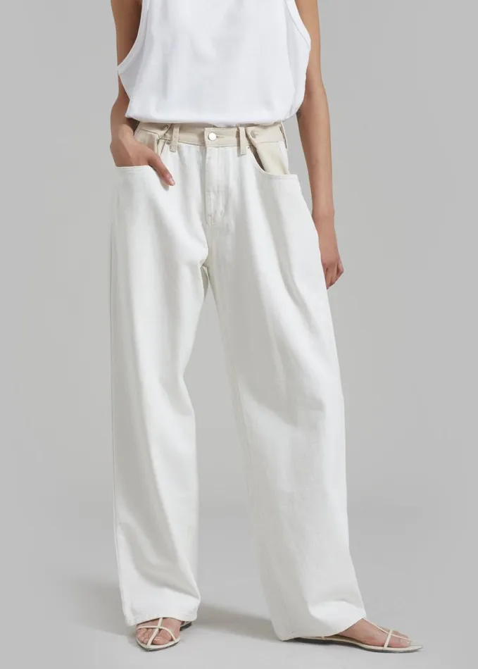 Clothing Women The Frankie Shop Hayla Contrast Denim Pants 8211 Off WhiteBeige