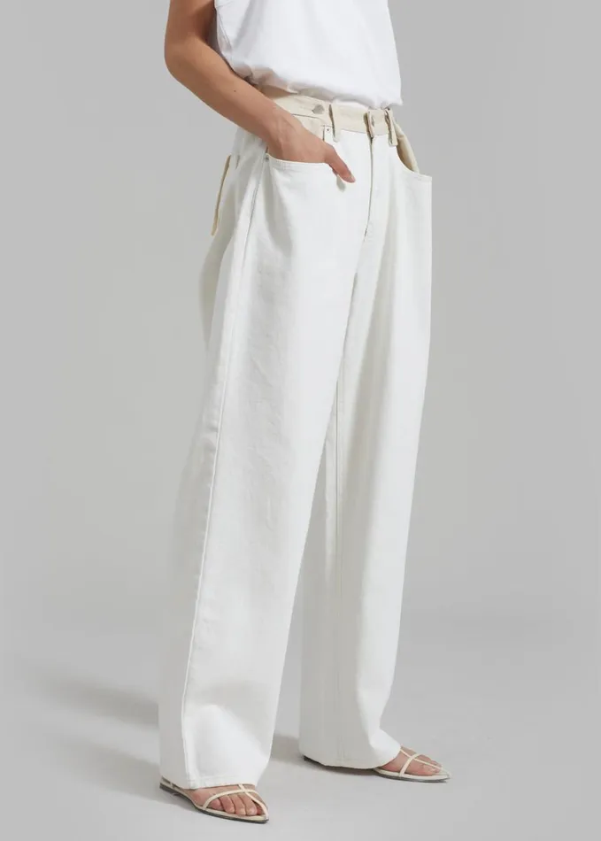 Clothing Women The Frankie Shop Hayla Contrast Denim Pants 8211 Off WhiteBeige