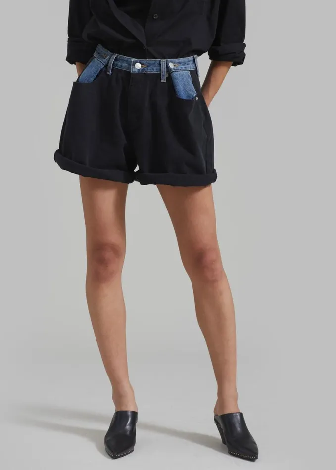 Clothing Women The Frankie Shop Hayla Contrast Denim Shorts 8211 BlackBlue