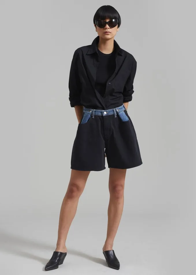 Clothing Women The Frankie Shop Hayla Contrast Denim Shorts 8211 BlackBlue