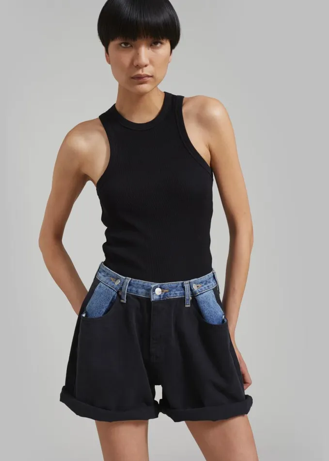 Clothing Women The Frankie Shop Hayla Contrast Denim Shorts 8211 BlackBlue
