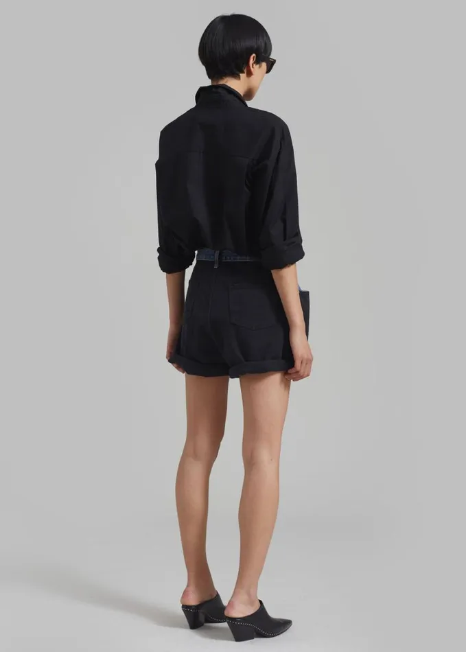 Clothing Women The Frankie Shop Hayla Contrast Denim Shorts 8211 BlackBlue