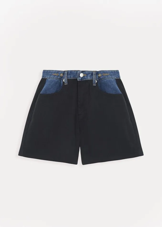 Clothing Women The Frankie Shop Hayla Contrast Denim Shorts 8211 BlackBlue