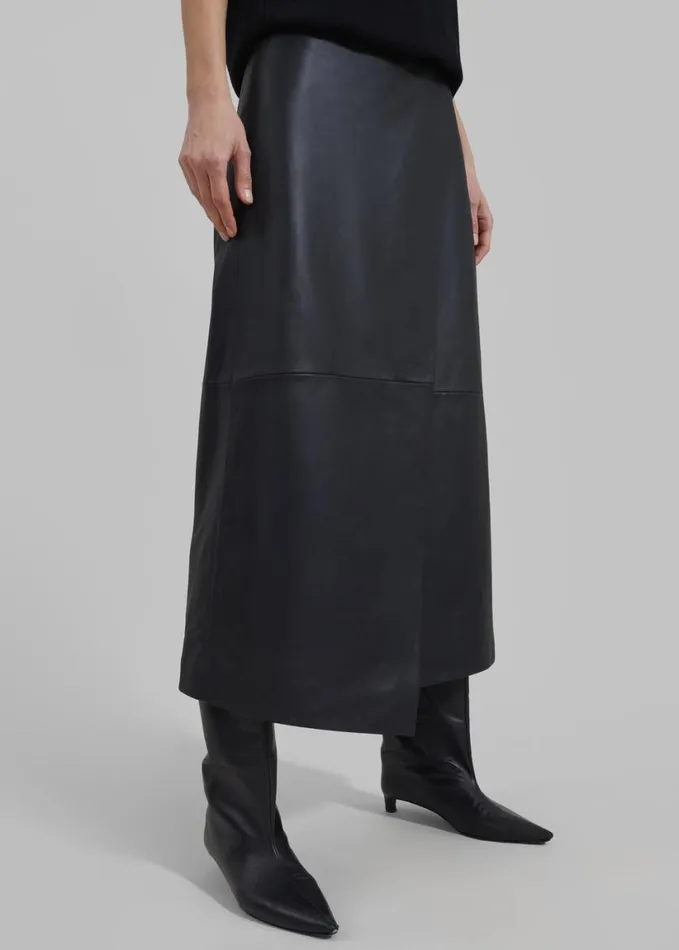 Clothing Women The Frankie Shop Hedi Leather Midi Wrap Skirt 8211 Black