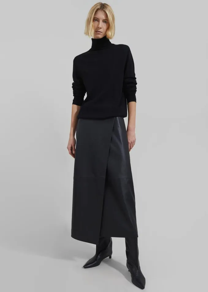Clothing Women The Frankie Shop Hedi Leather Midi Wrap Skirt 8211 Black