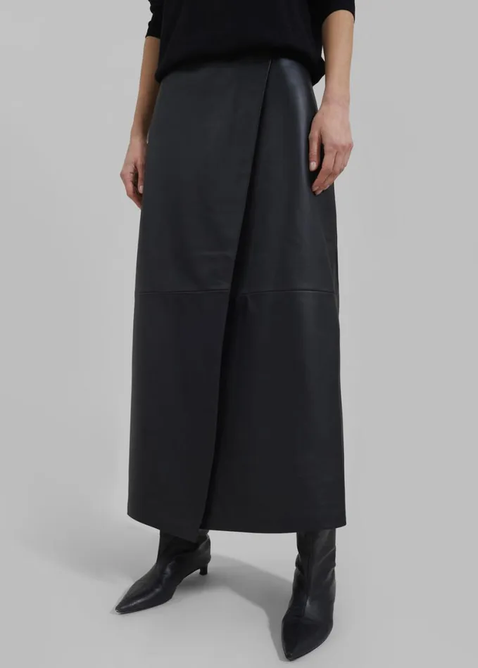 Clothing Women The Frankie Shop Hedi Leather Midi Wrap Skirt 8211 Black