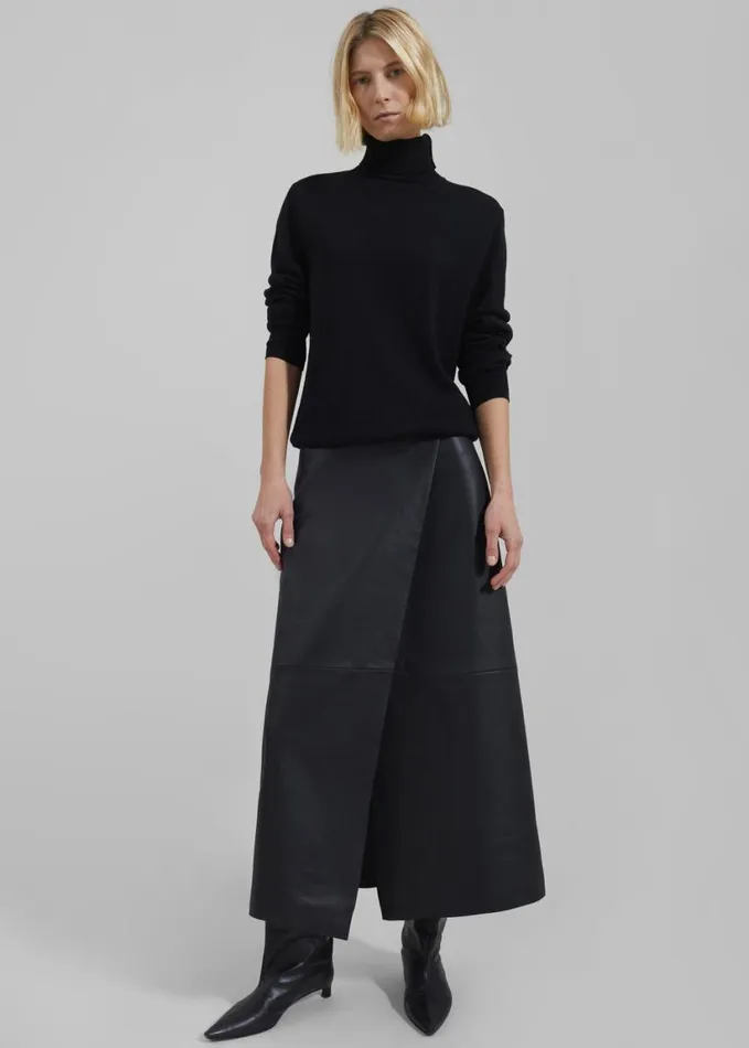 Clothing Women The Frankie Shop Hedi Leather Midi Wrap Skirt 8211 Black