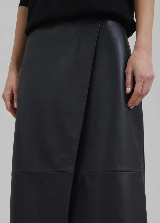 Clothing Women The Frankie Shop Hedi Leather Midi Wrap Skirt 8211 Black