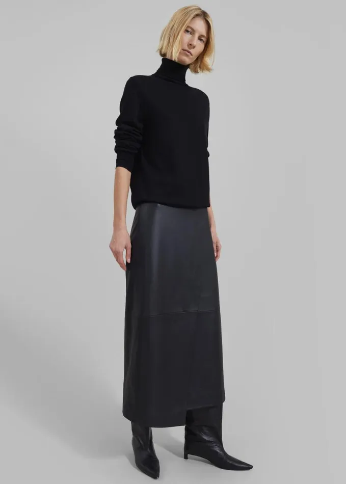 Clothing Women The Frankie Shop Hedi Leather Midi Wrap Skirt 8211 Black