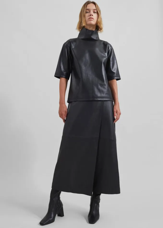 Clothing Women The Frankie Shop Hedi Leather Midi Wrap Skirt 8211 Black