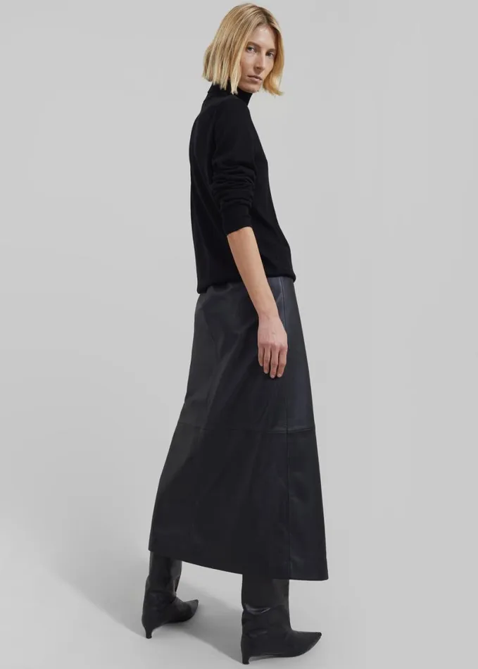 Clothing Women The Frankie Shop Hedi Leather Midi Wrap Skirt 8211 Black